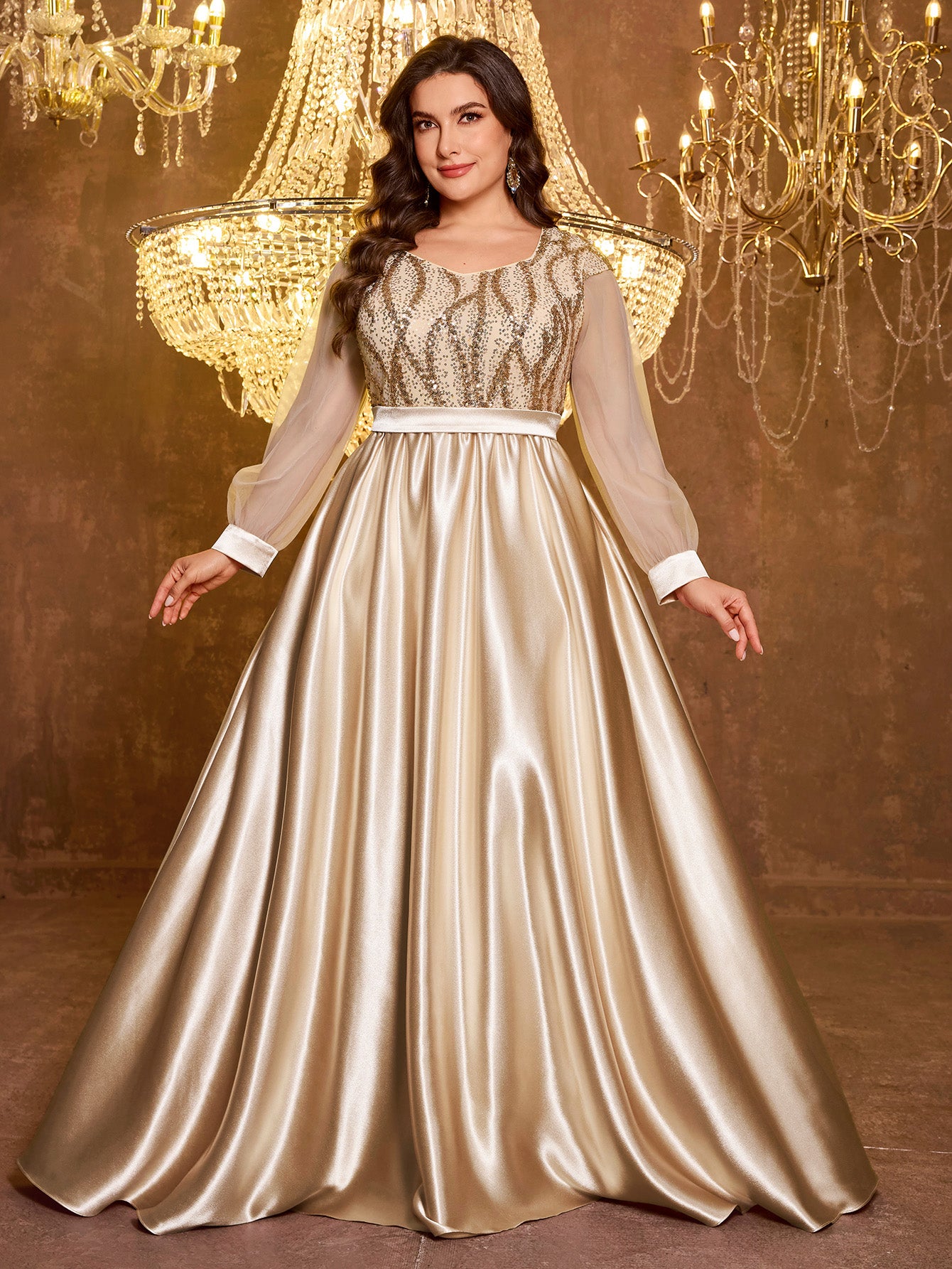 Long And Elegant Formal Embroidered Sequin Dress