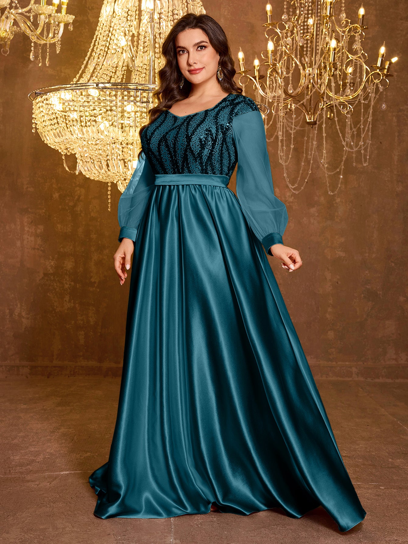 Long And Elegant Formal Embroidered Sequin Dress