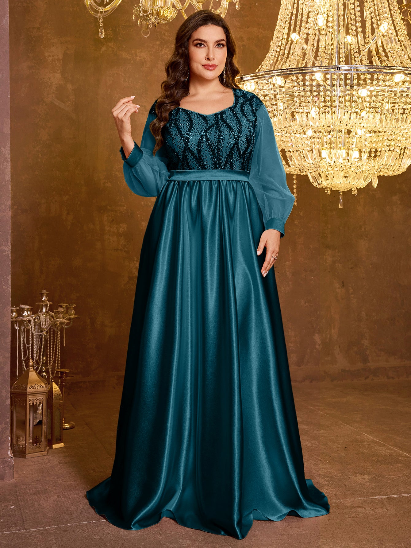 Long And Elegant Formal Embroidered Sequin Dress