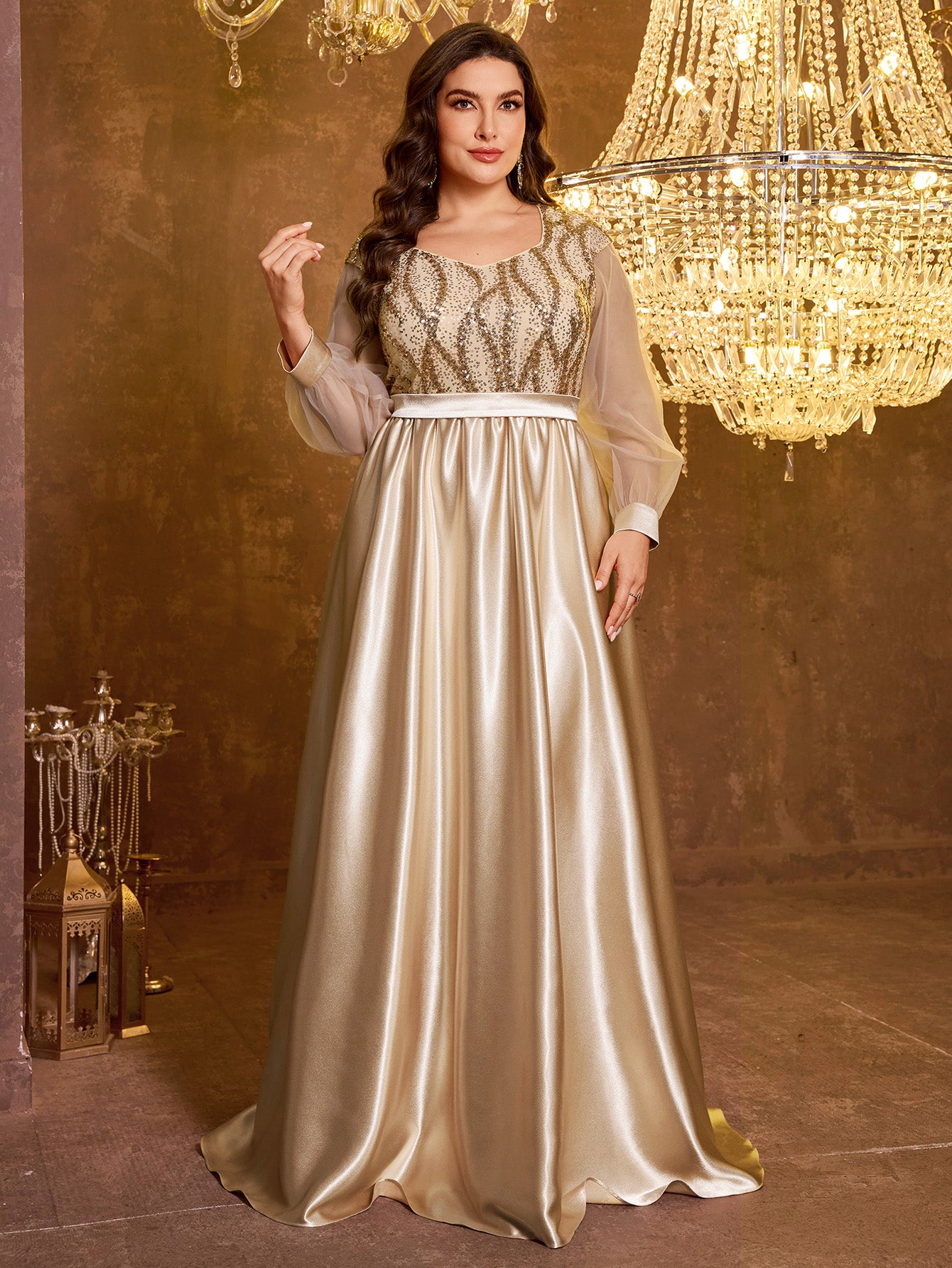 Long And Elegant Formal Embroidered Sequin Dress