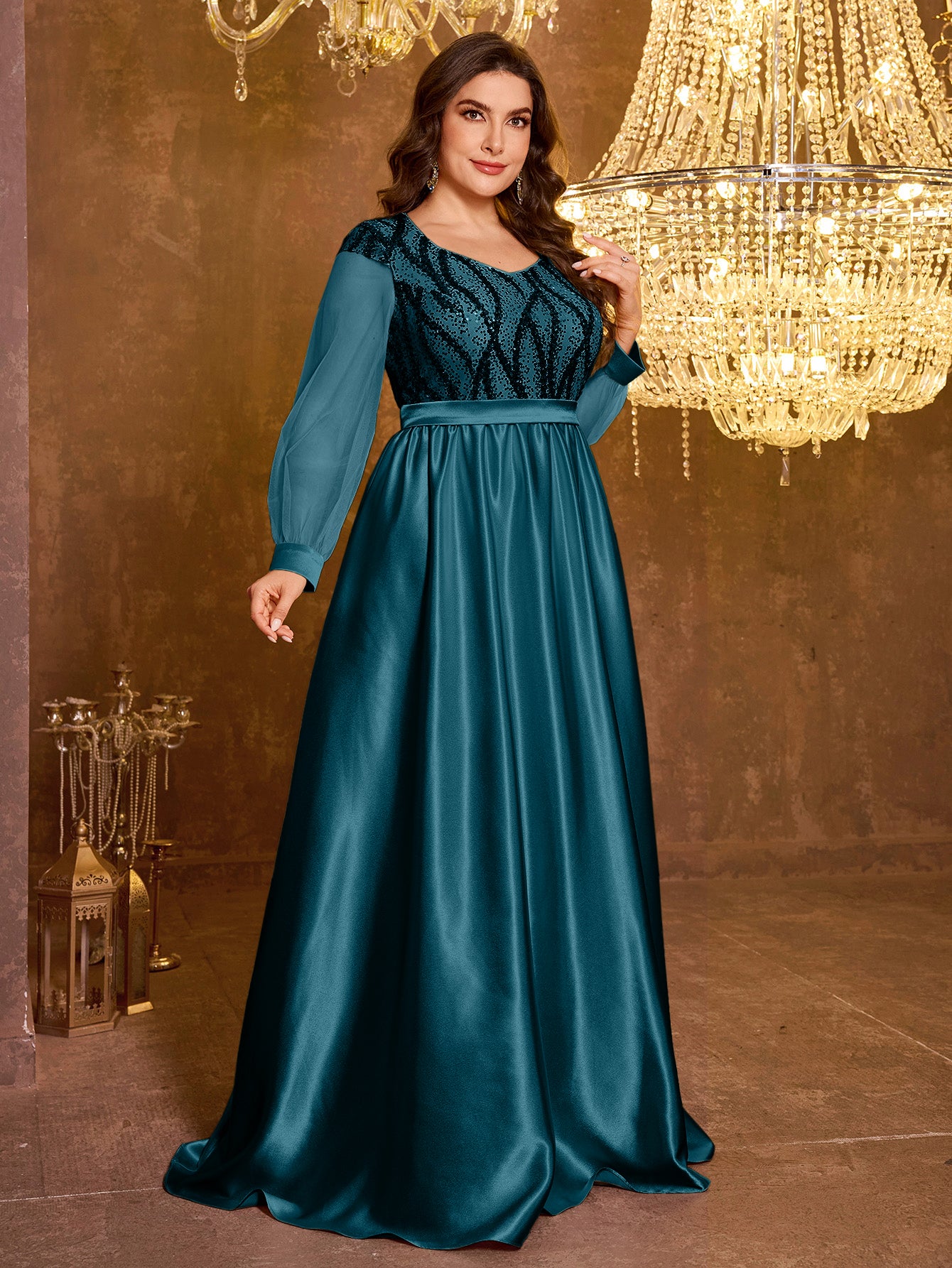 Long And Elegant Formal Embroidered Sequin Dress