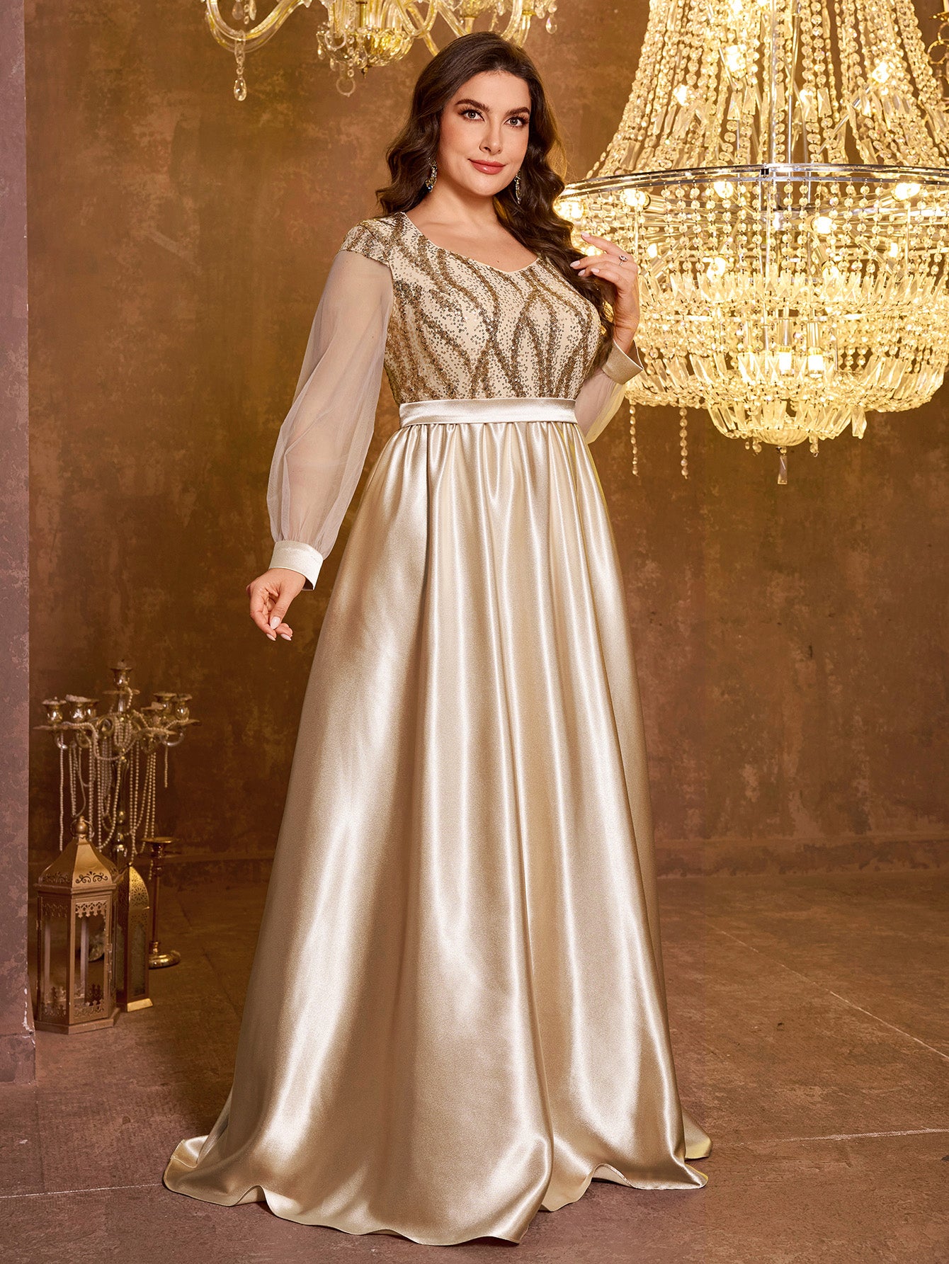 Long And Elegant Formal Embroidered Sequin Dress
