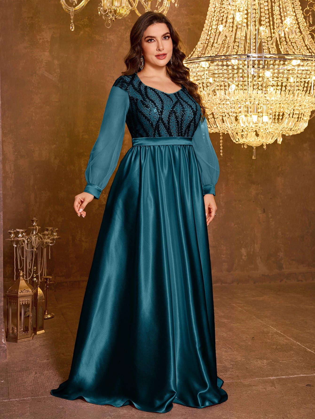 Long And Elegant Formal Embroidered Sequin Dress