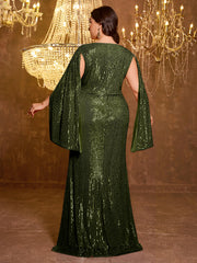 Large V-neck Sequined Long Dress