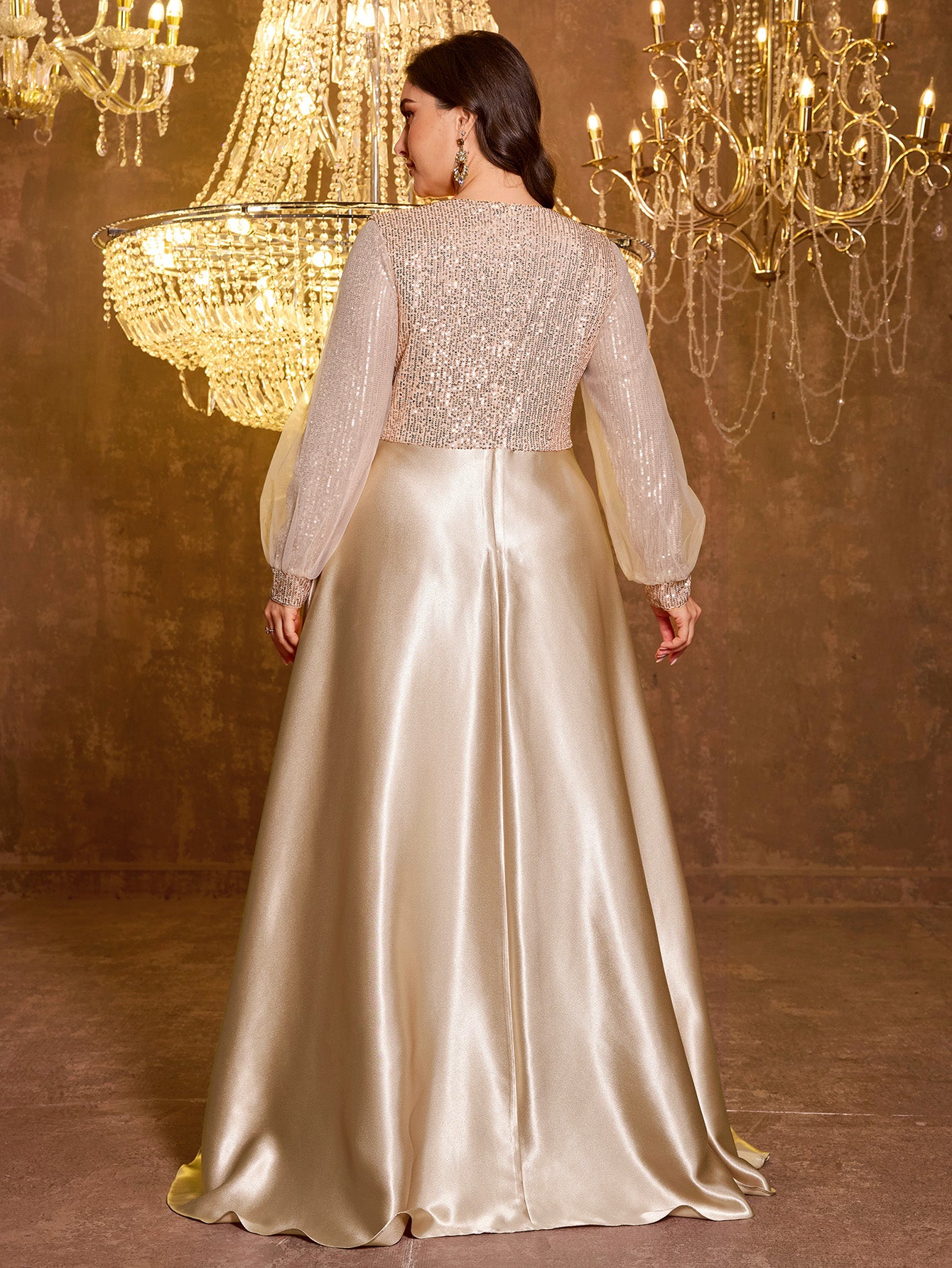 Sequined Satin Full Skirt