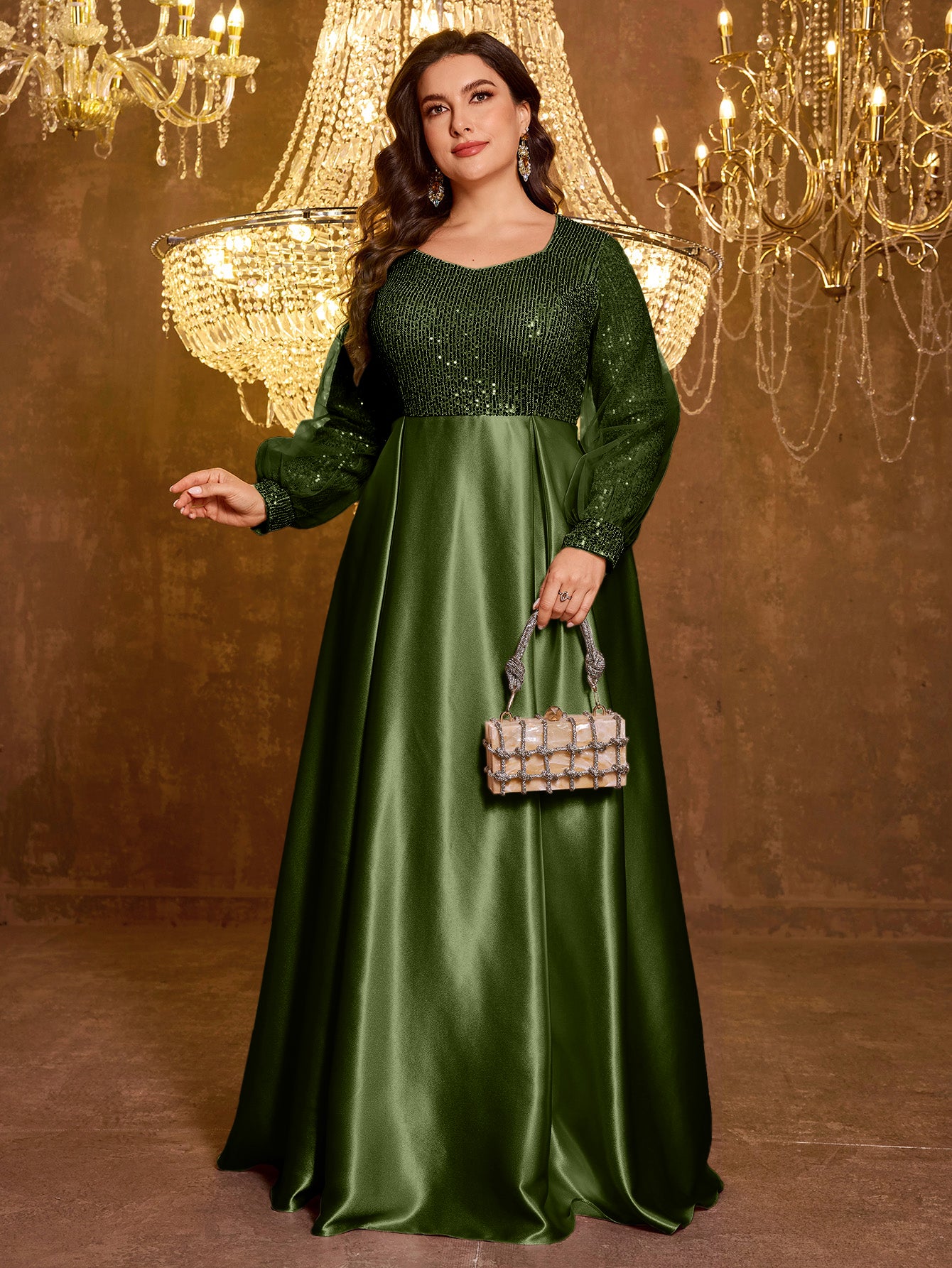 Sequined Satin Full Skirt