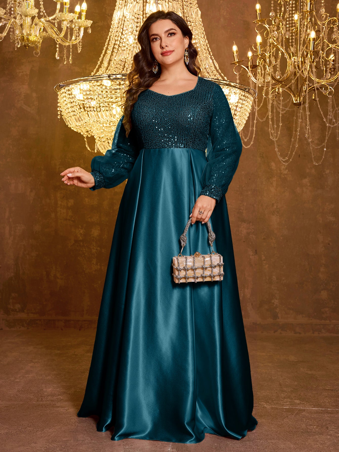 Sequined Satin Full Skirt