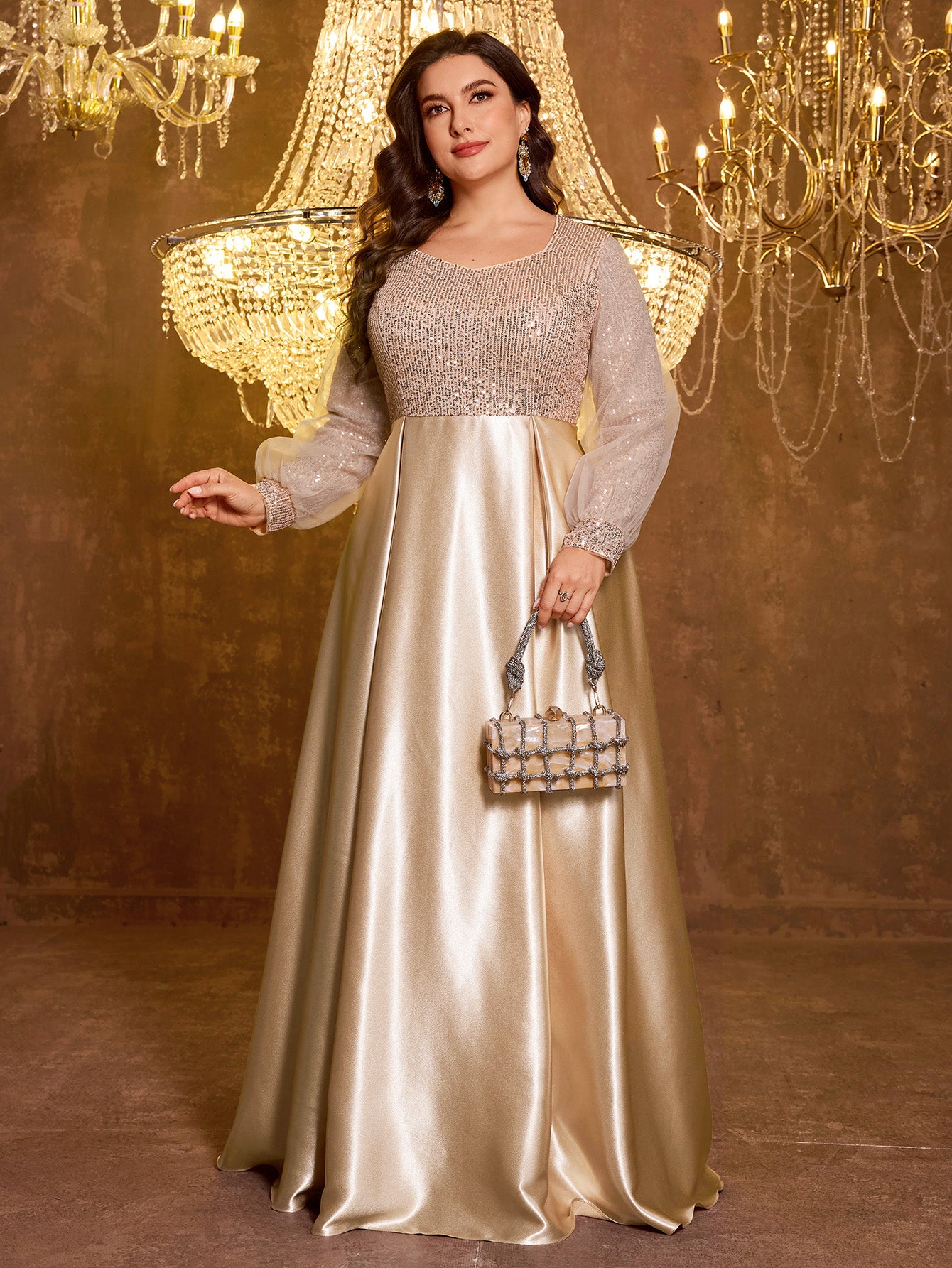 Sequined Satin Full Skirt