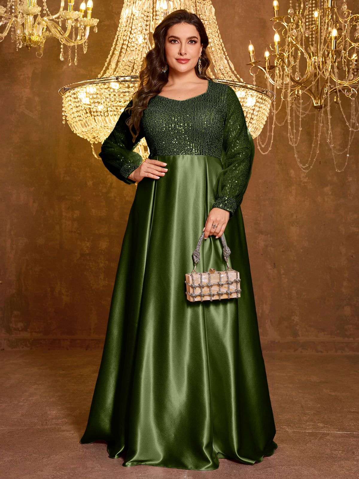 Sequined Satin Full Skirt