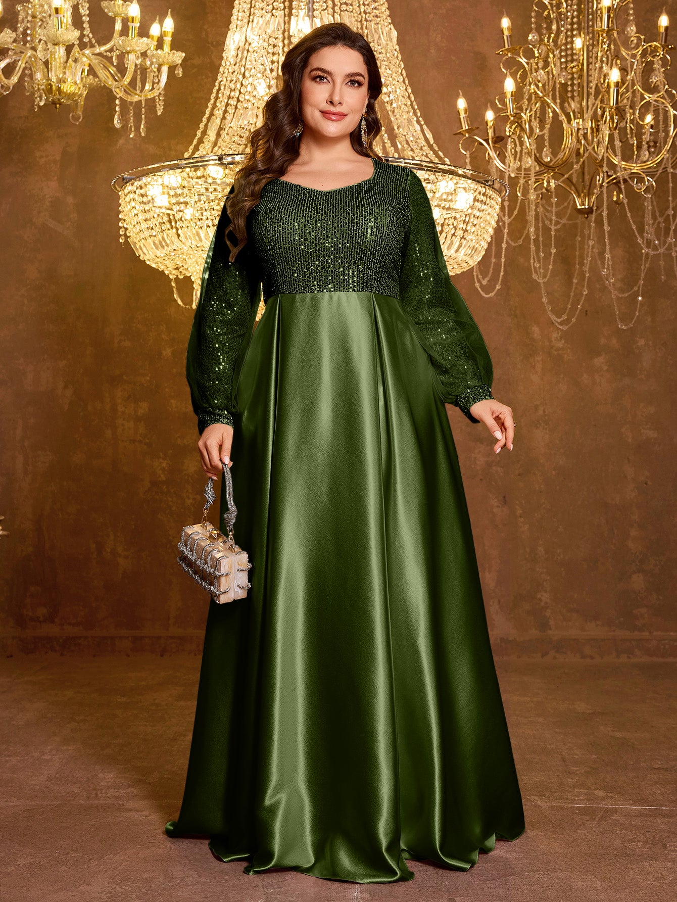 Sequined Satin Full Skirt