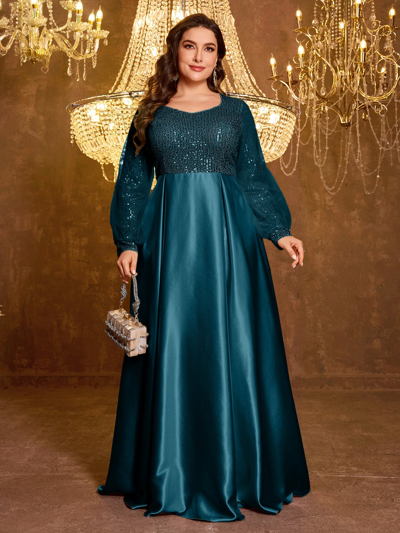 Sequined Satin Full Skirt