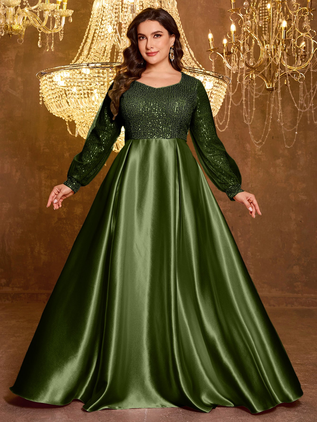 Sequined Satin Full Skirt