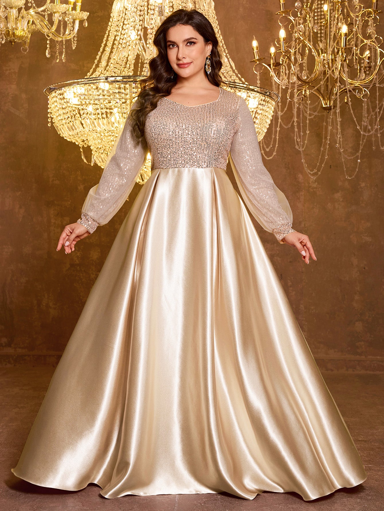 Sequined Satin Full Skirt