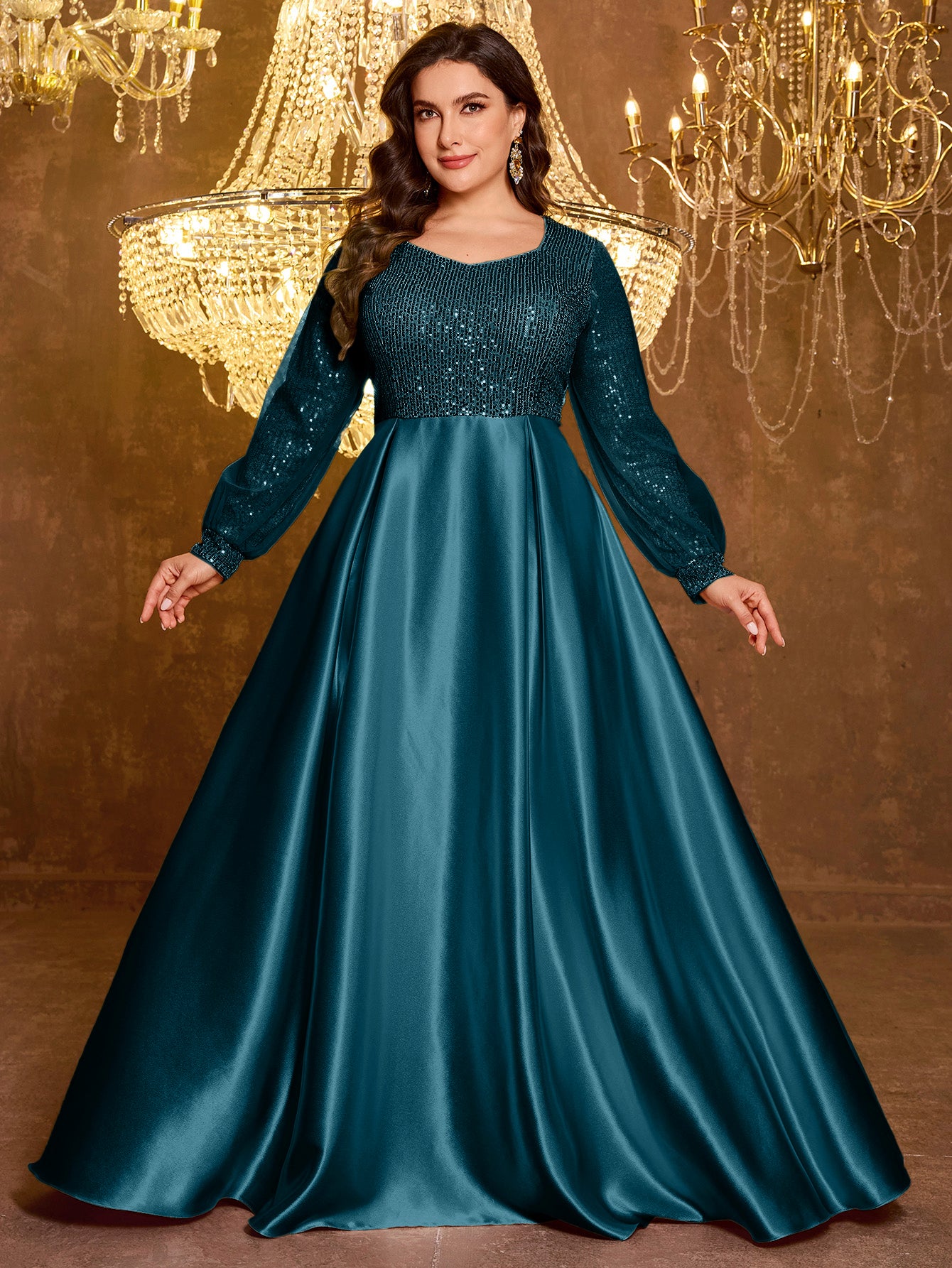 Sequined Satin Full Skirt