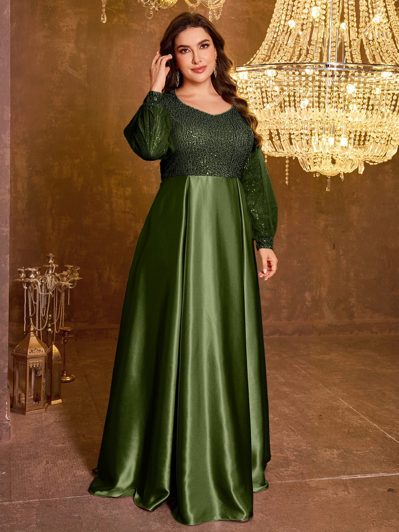 Sequined Satin Full Skirt