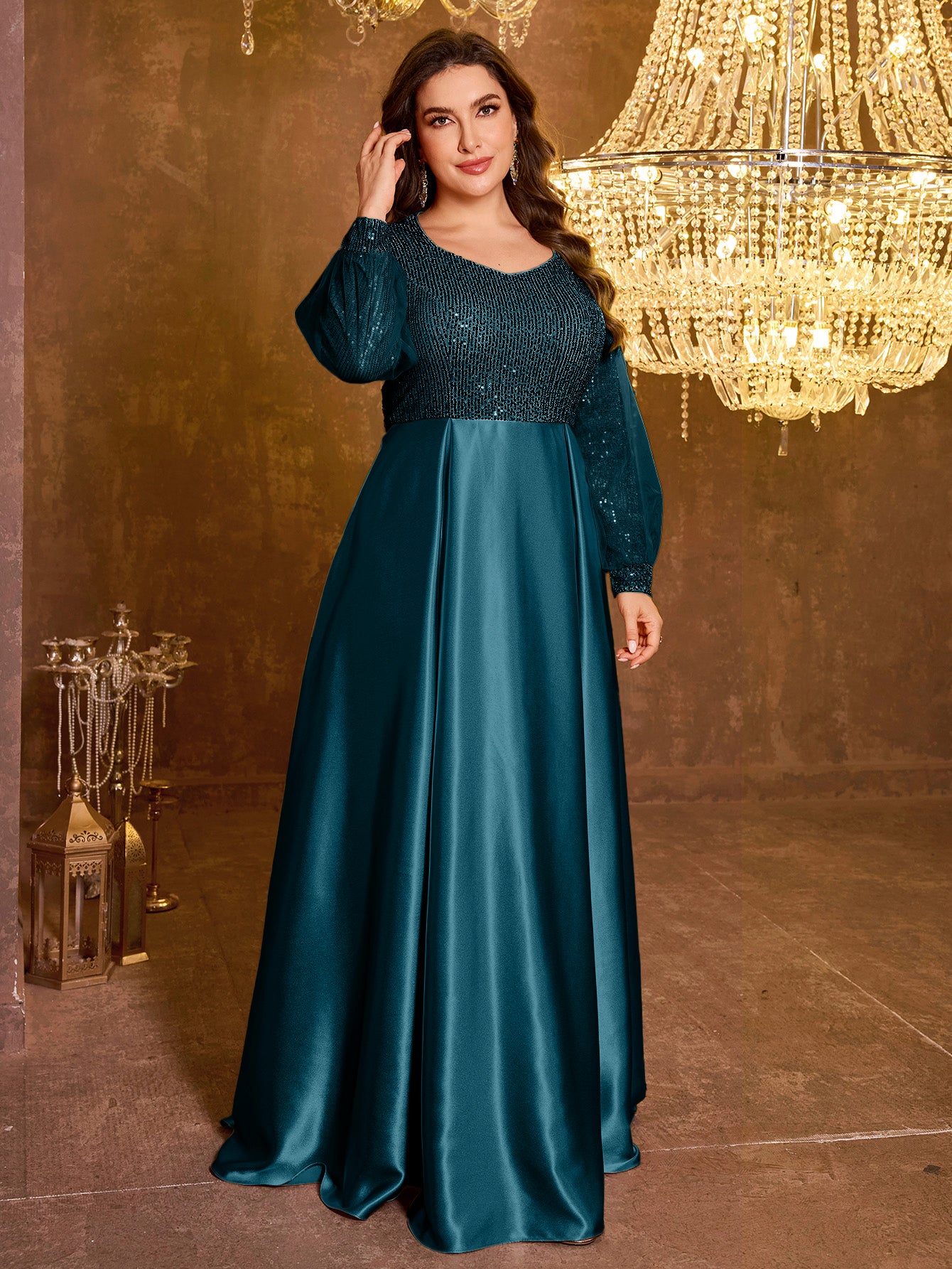 Sequined Satin Full Skirt