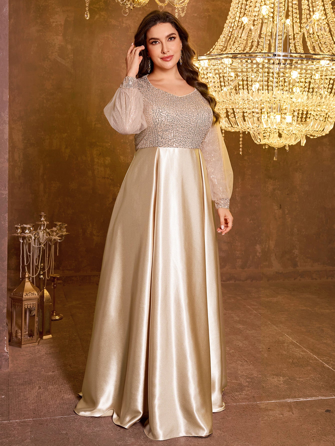 Sequined Satin Full Skirt