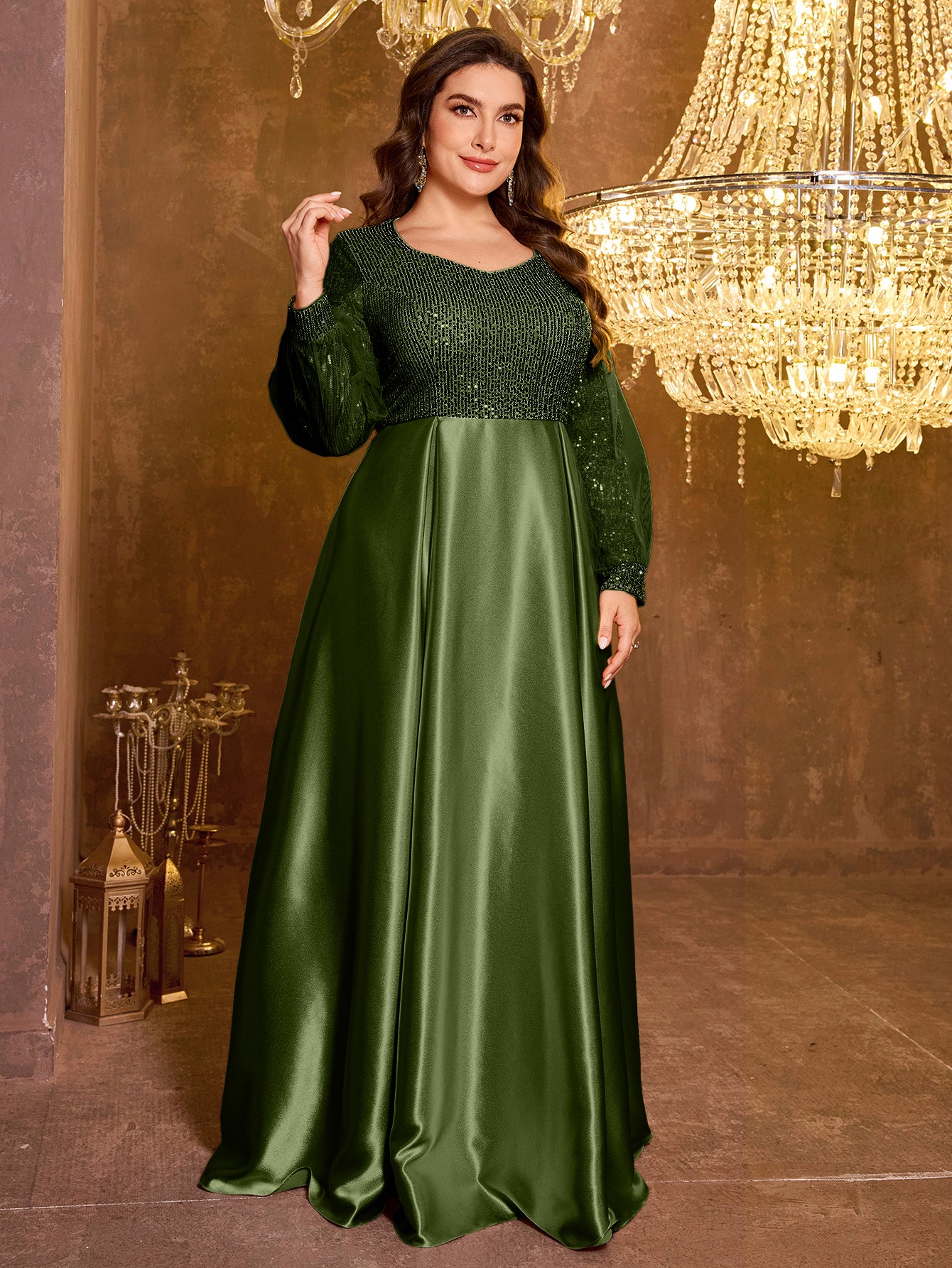 Sequined Satin Full Skirt