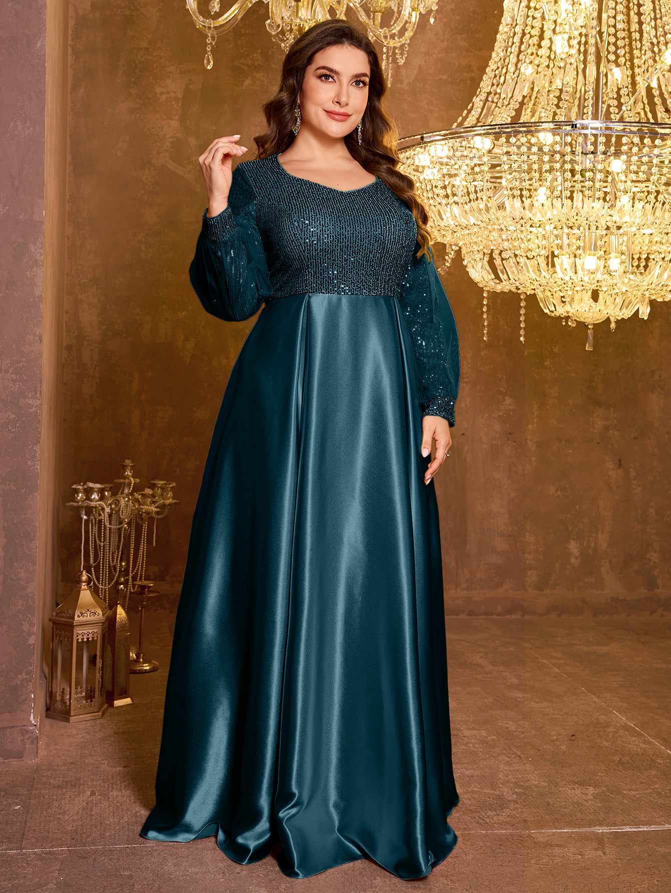 Sequined Satin Full Skirt