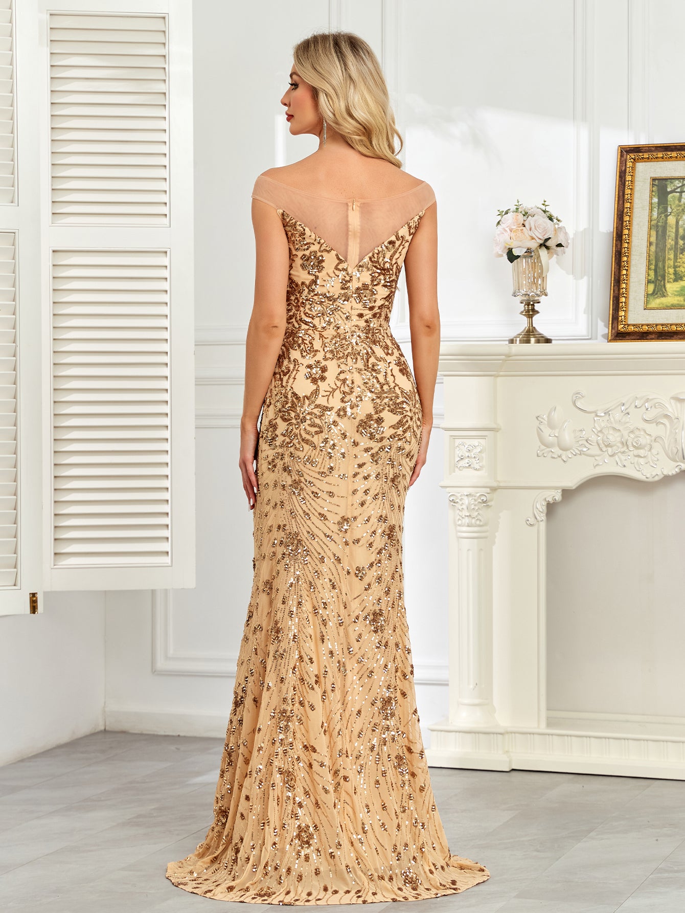 Royal Blue Sequin Off‑Shoulder Mermaid Evening Gown