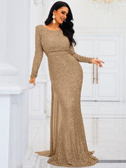 Open Back Mermaid Hem Sequin Formal Gown