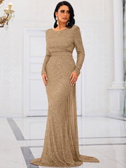 Open Back Mermaid Hem Sequin Formal Gown
