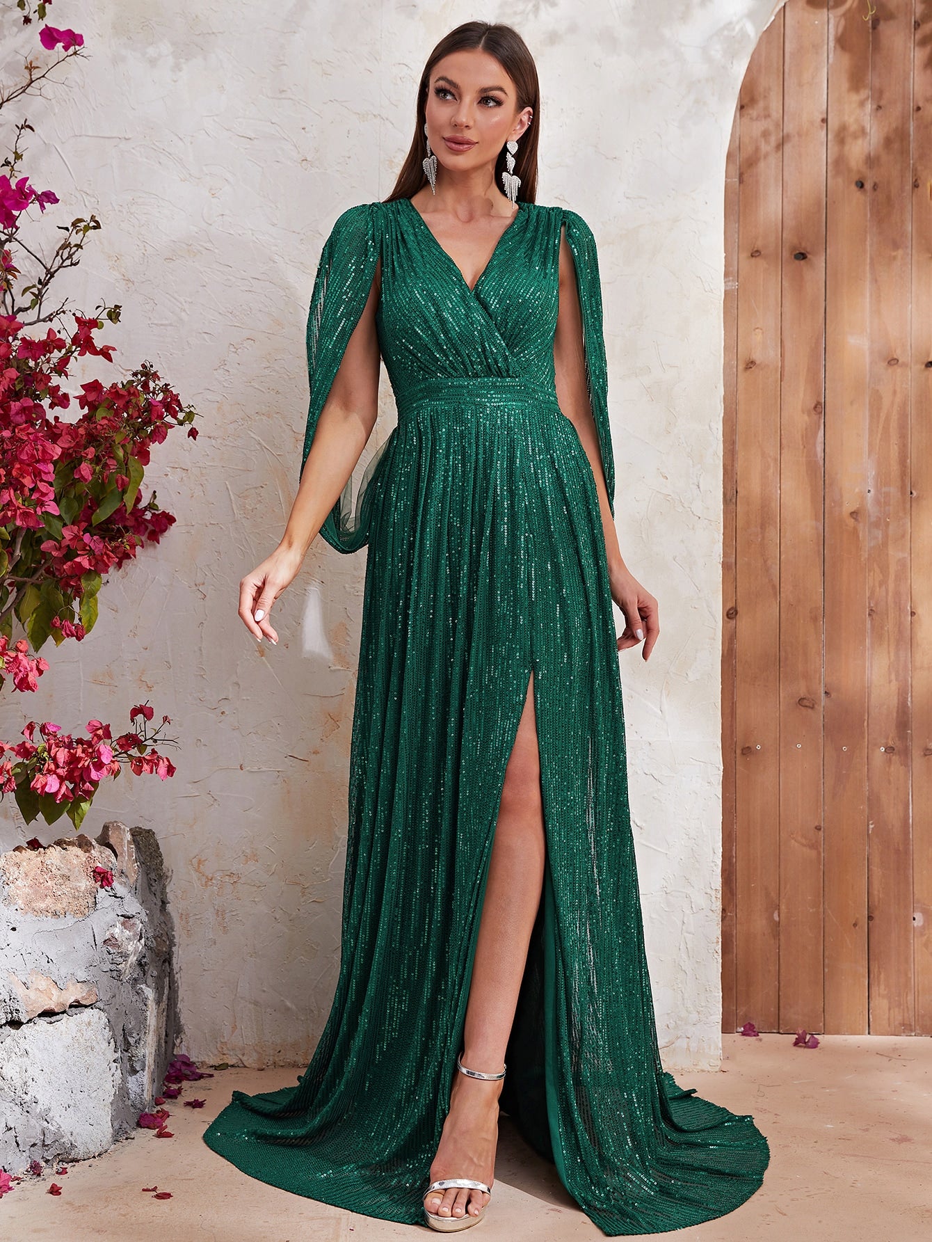 surplice sequin dress Boston Proper - Blushing Pink - Shimmer Sequin Surplice Dress