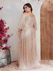 Plus Off Shoulder Lantern Sleeve Sequin Dress