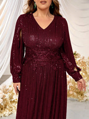 Plus Split Sleeve Sequin Formal Dress