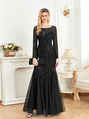Sequin Mesh Hem Party Dress
