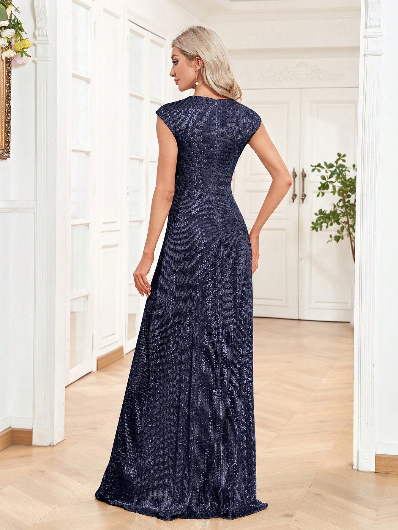Surplice Neck Sequin Floor Length Formal Dress | XUIBOL