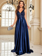 Contrast Sequin Satin Formal Dress
