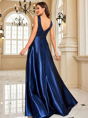 Contrast Sequin Satin Formal Dress