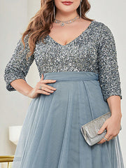 Plus Sequin Insert Mesh Overlay Formal Dress