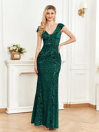 slim fit dress slacks Sequin Decor Mermaid Hem Formal Dress