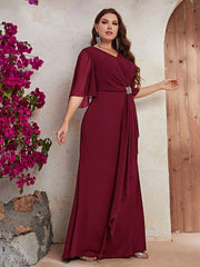 Plus Rhinestone Detail Ruffle Trim Draped Front Maxi Dress