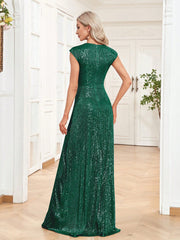 Plunging Neck Sequin Formal Dress