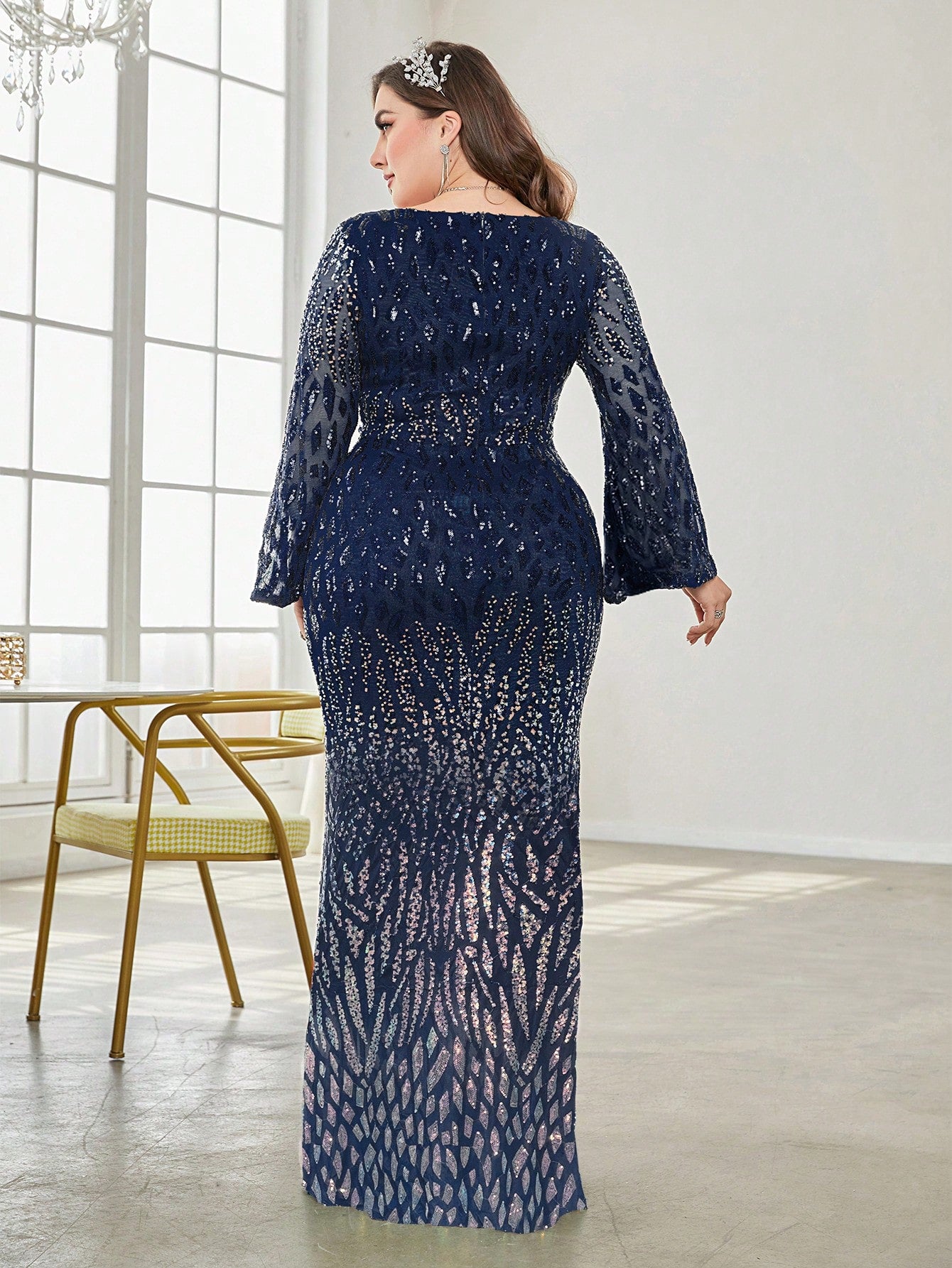 XUIBOL | Plus Split Sleeve Sequin Party Dress
