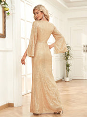 Split Sleeve Mermaid Hem Sequin Formal Dress