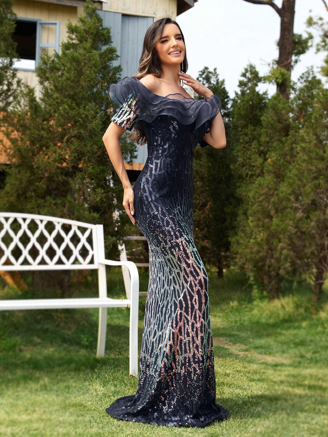 Women'S Sparkly One Shoulder Floor Length Evening Dress | XUIBOL