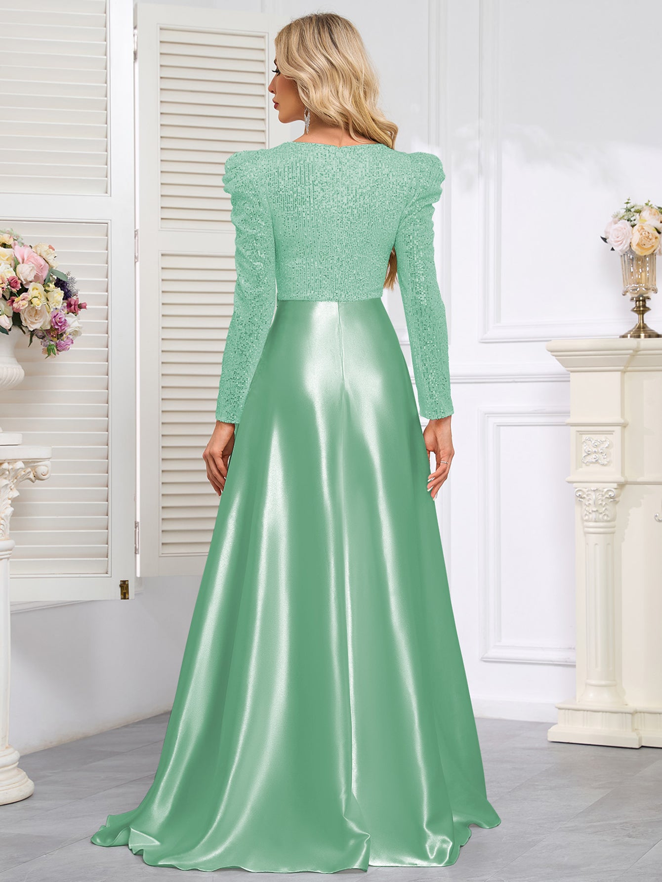 Dark Blue Satin Sequin Maxi Dress