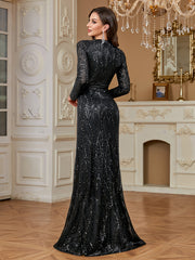 Burgundy Sequin One Shoulder Mermaid Evening Gown