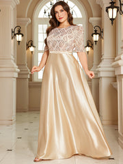 Champagne Gold Sequin Puff Sleeve High‑Waist A‑Line Maxi Gown