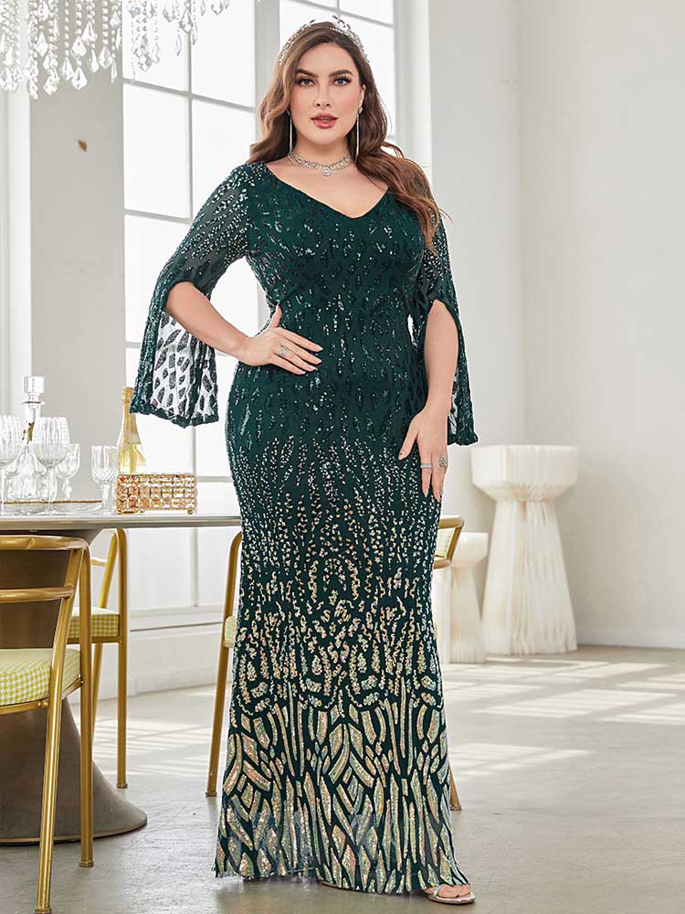 XUIBOL | open-ended sleeves-plus-size-dress-Floral