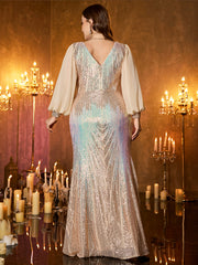 Glitter Geometric Pattern V Neck Mermaid Long Prom Gala Dress
