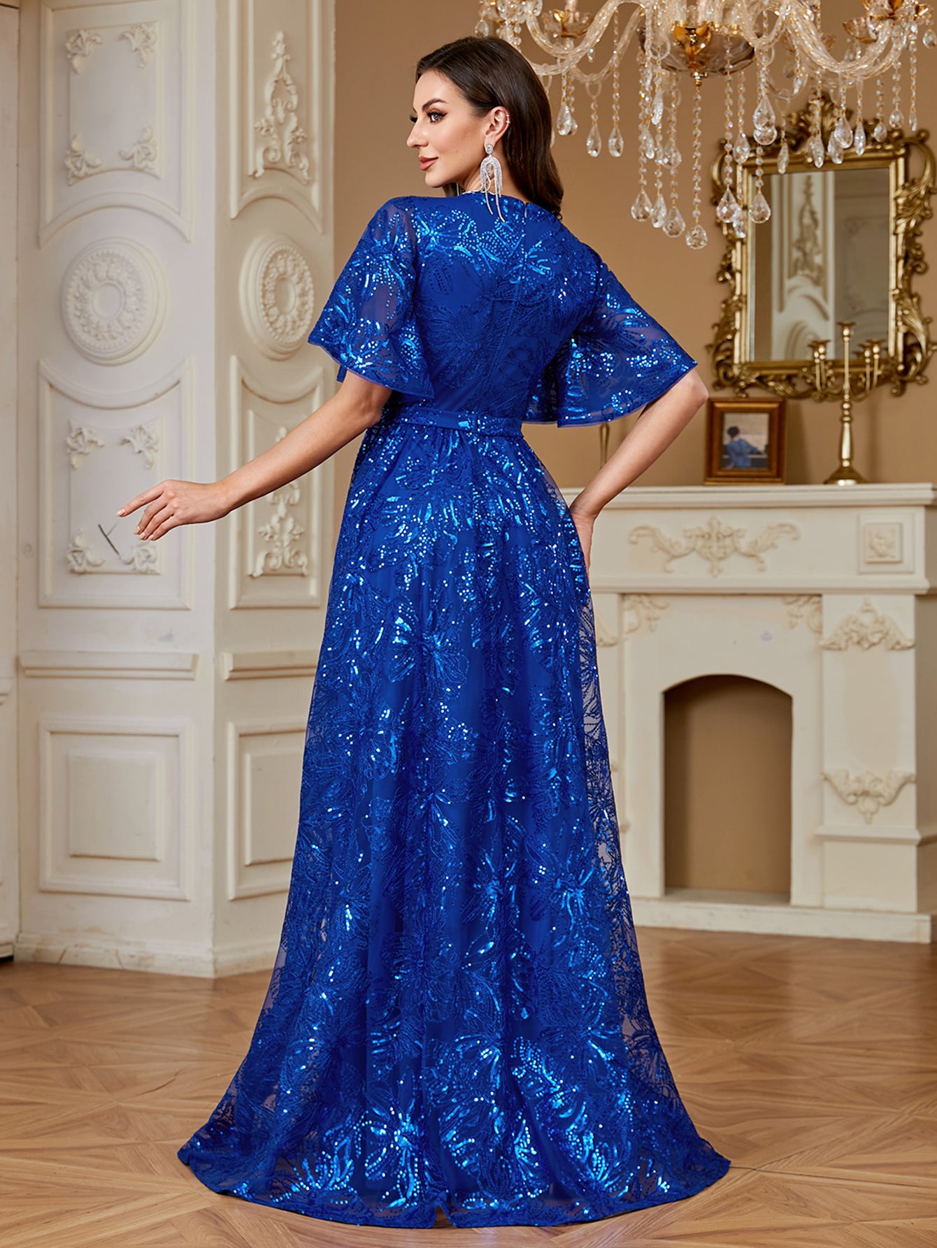 Elegant Formal Party Embroidered Sequin Long Dress