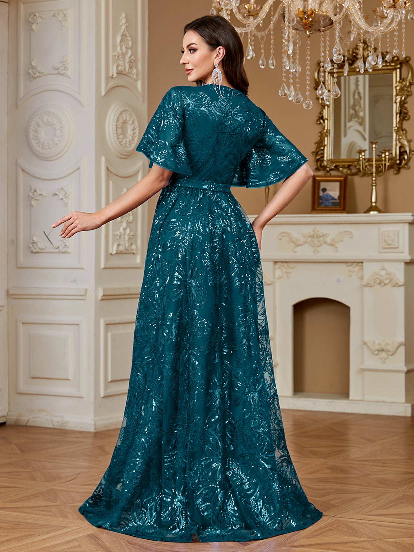Elegant Formal Party Embroidered Sequin Long Dress