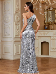 Elegant And Formal One Shoulder Slim Fit Fish Tail Sequin Long Skirt