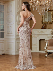 Elegant Pleated Asymmetric One-Shoulder Mermaid  Formal Party Dress