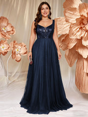 V-neck Long Sleeveless Sequined Embroidered Dress